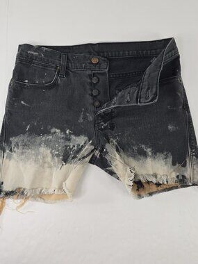 Ksubi Van Winkle Rapture Black Bleach Distressed Denim Shorts Size 30 USA Made..
